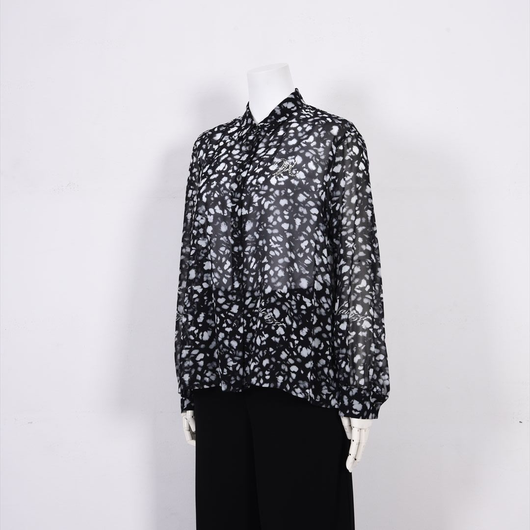 【透け感】【オリジナルプリント】レオパード柄　ブラウス　VALENZA　5151604