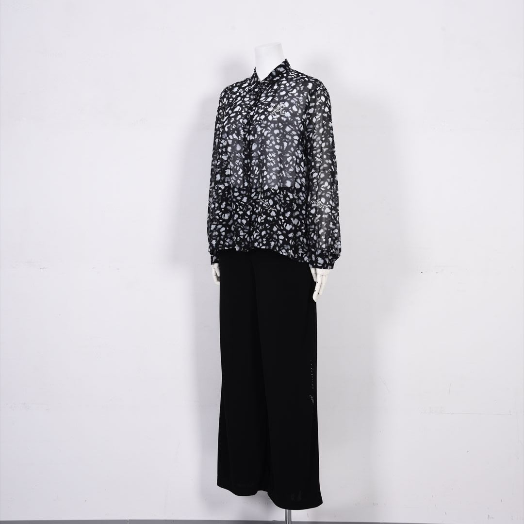 【透け感】【オリジナルプリント】レオパード柄　ブラウス　VALENZA　5151604