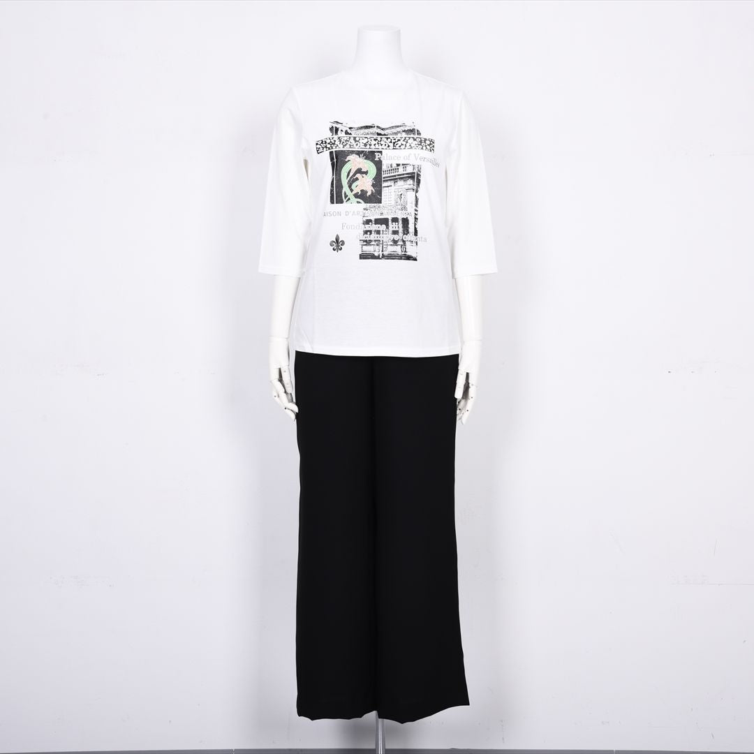 【Lサイズ】パリの街角プリント　カットソー　VALENZA　5552603