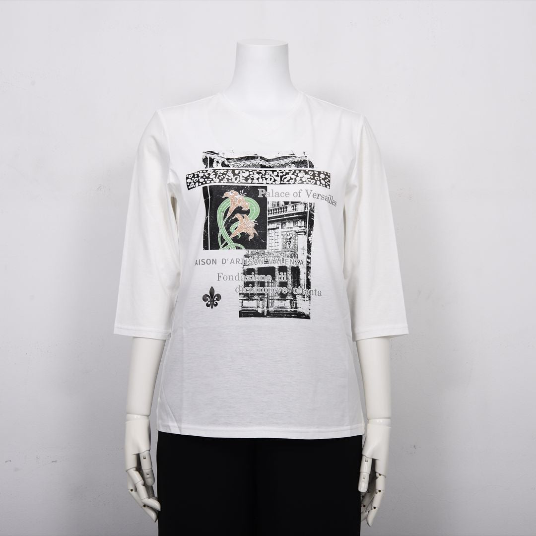【Lサイズ】パリの街角プリント　カットソー　VALENZA　5552603