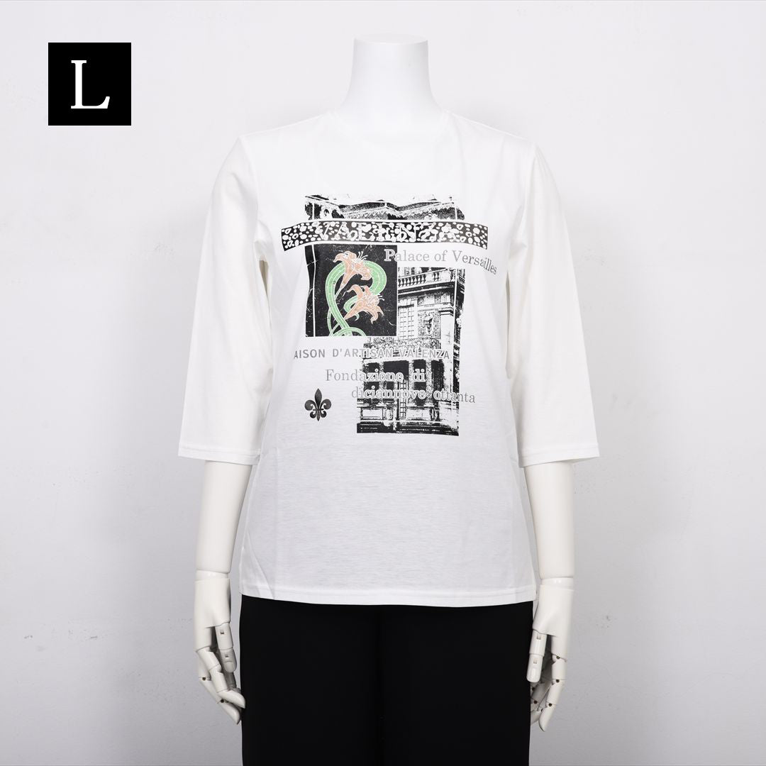 【Lサイズ】パリの街角プリント　カットソー　VALENZA　5552603