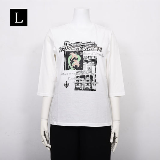 【Lサイズ】パリの街角プリント　カットソー　VALENZA　5552603