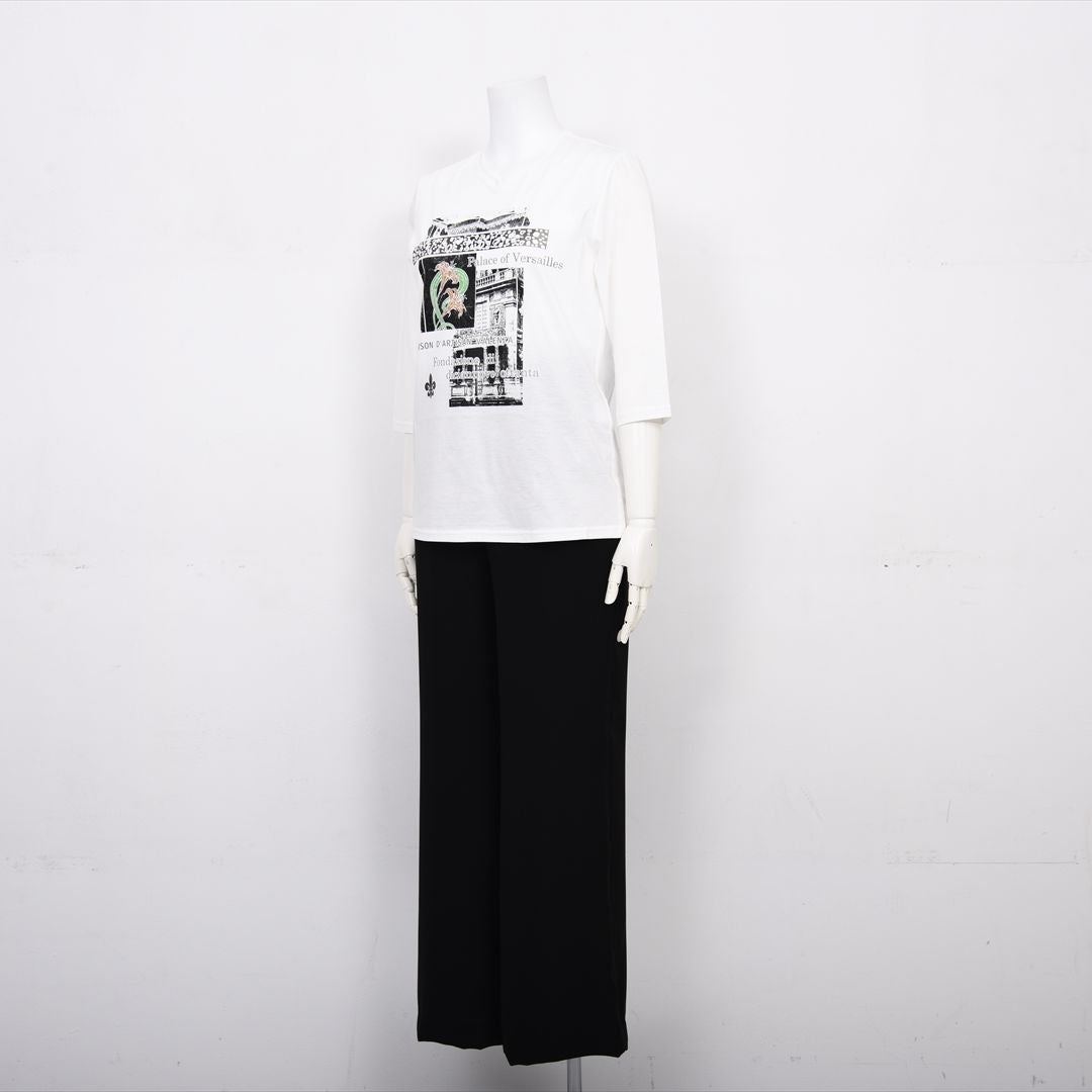 【Lサイズ】パリの街角プリント　カットソー　VALENZA　5552603