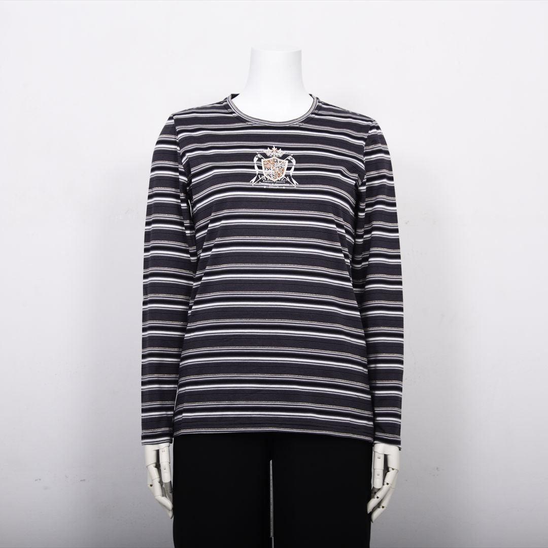 【Lサイズ】ラメ入りマルチボーダー　エンブレム刺繍カットソー　VALENZA　5552601