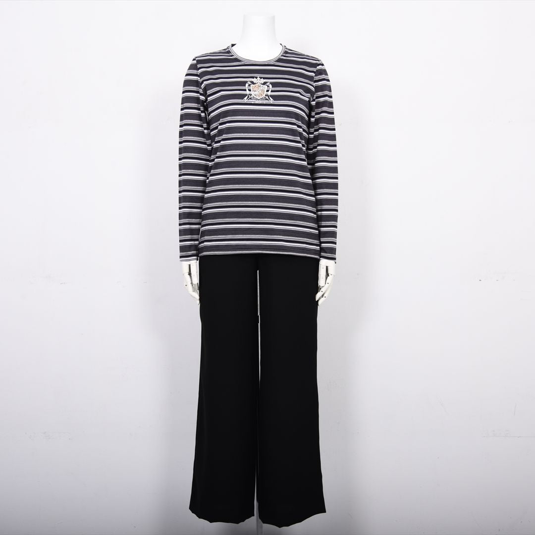 【Lサイズ】ラメ入りマルチボーダー　エンブレム刺繍カットソー　VALENZA　5552601