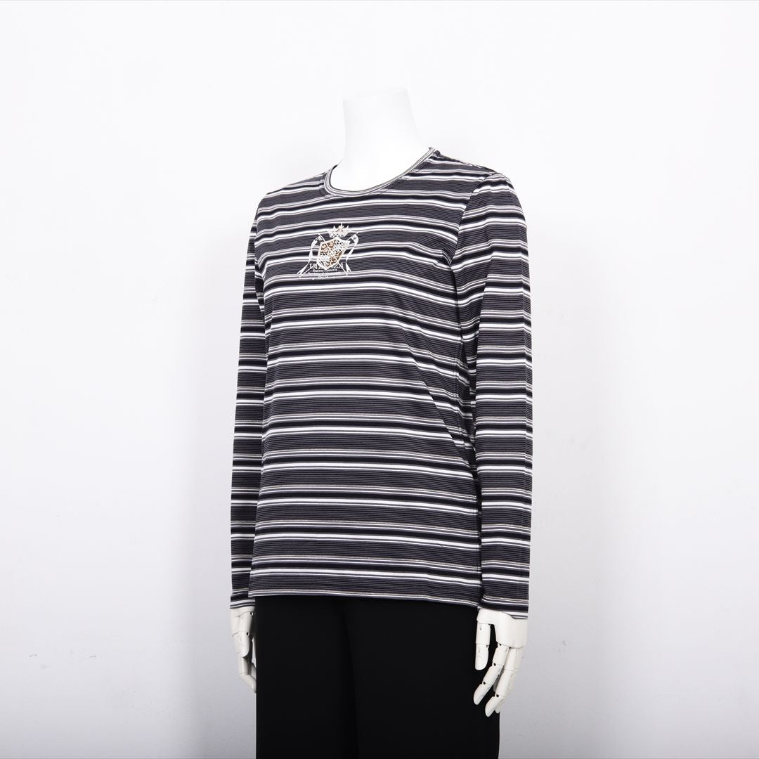 【Lサイズ】ラメ入りマルチボーダー　エンブレム刺繍カットソー　VALENZA　5552601