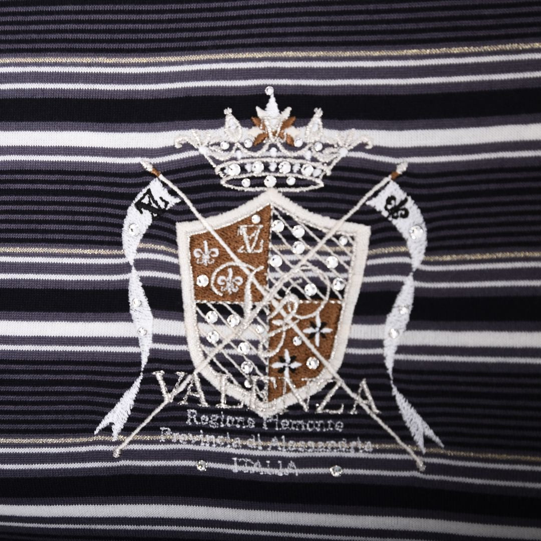 【Lサイズ】ラメ入りマルチボーダー　エンブレム刺繍カットソー　VALENZA　5552601