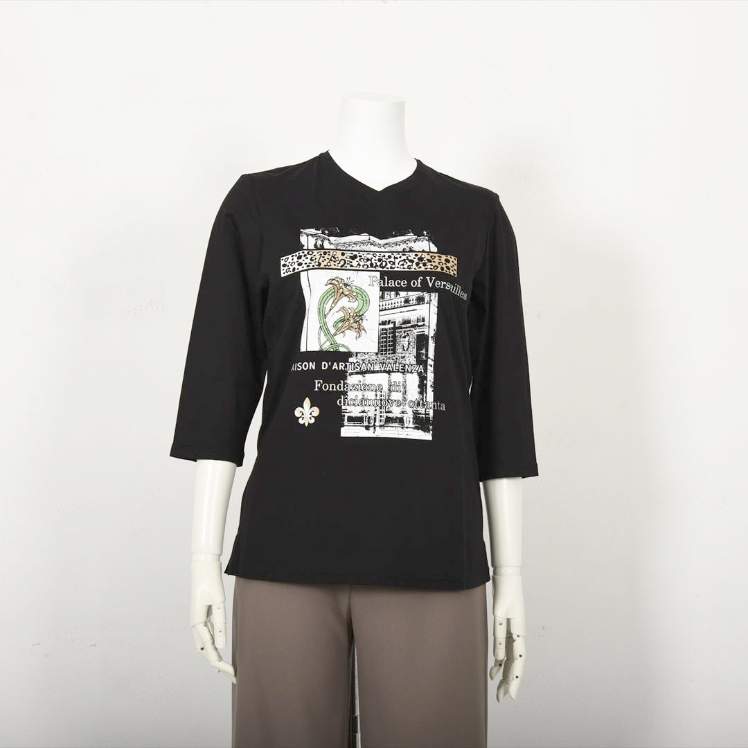 【Lサイズ】パリの街角プリント　カットソー　VALENZA　5552603