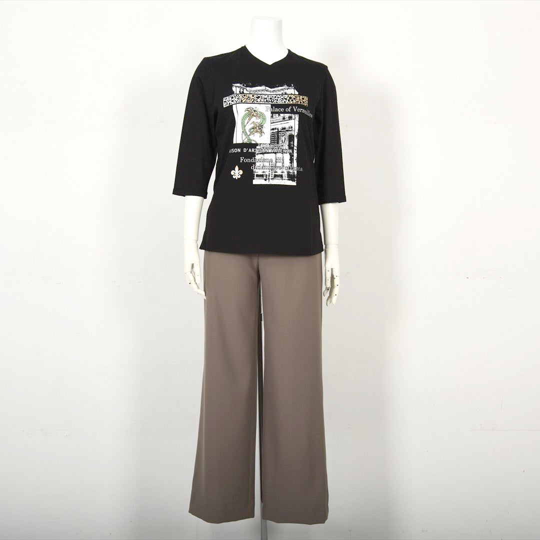 【Lサイズ】パリの街角プリント　カットソー　VALENZA　5552603