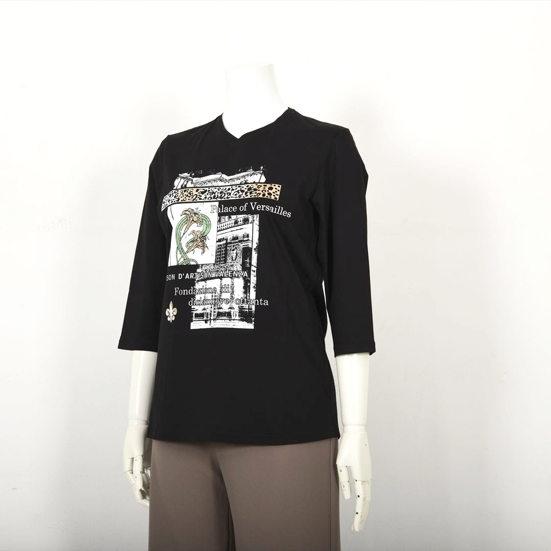 【Lサイズ】パリの街角プリント　カットソー　VALENZA　5552603