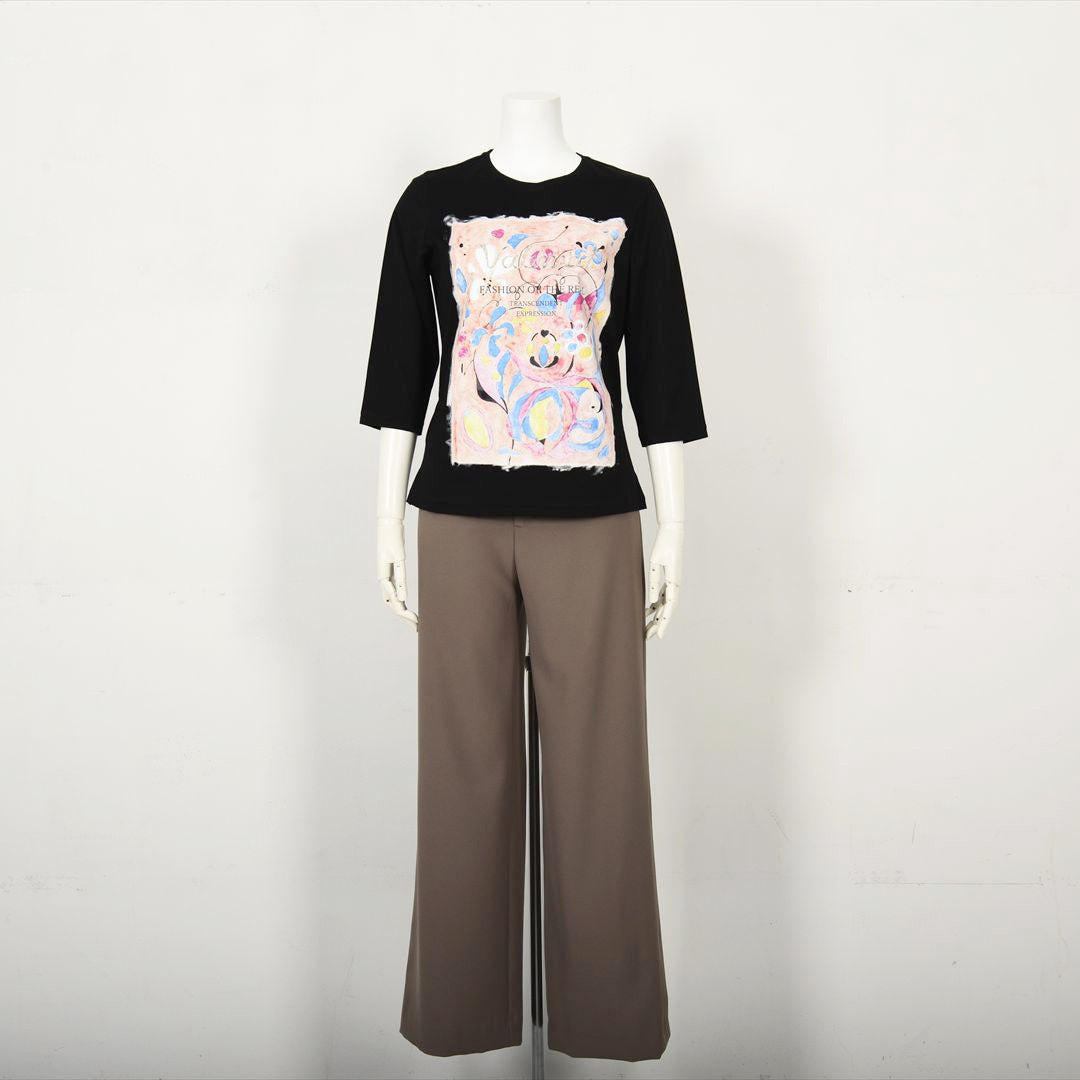 【Lサイズ】【デザイナー手描き】アーティスティックプリント　カットソー　VALENZA　5552526