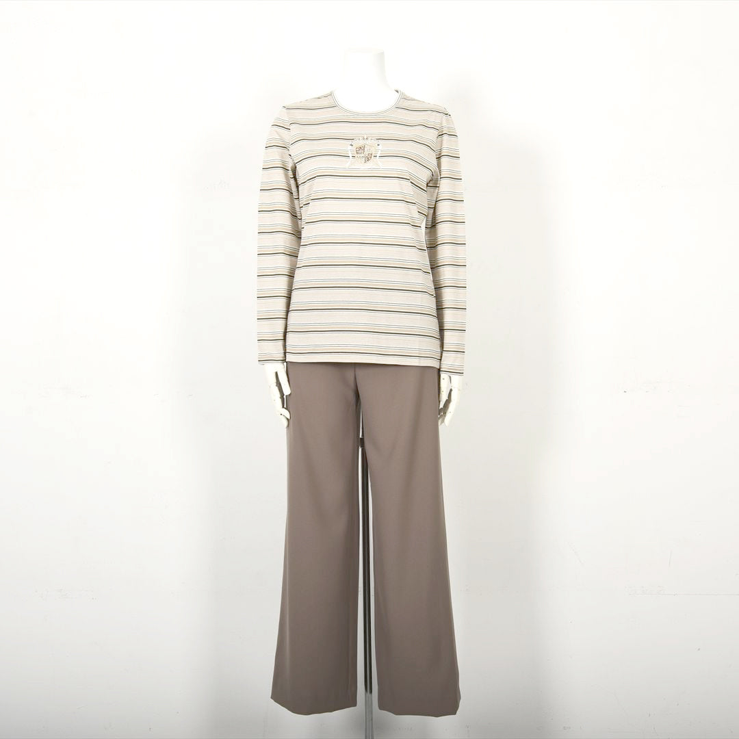 【Lサイズ】ラメ入りマルチボーダー　エンブレム刺繍カットソー　VALENZA　5552601