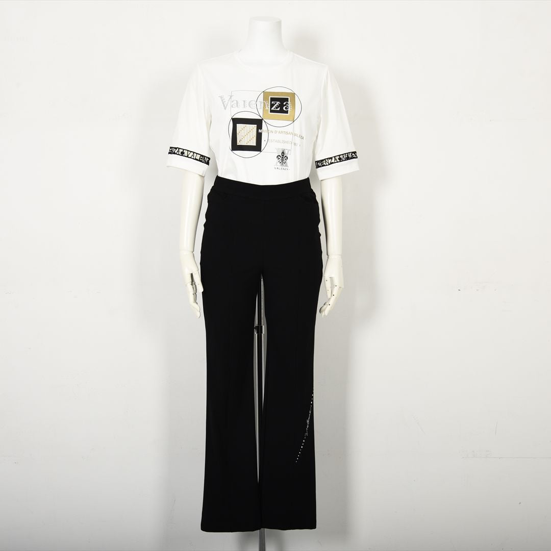 【Lサイズ】【ウエストゴム】ナローラインモチーフ　ストレートパンツ　VALENZA　5556528