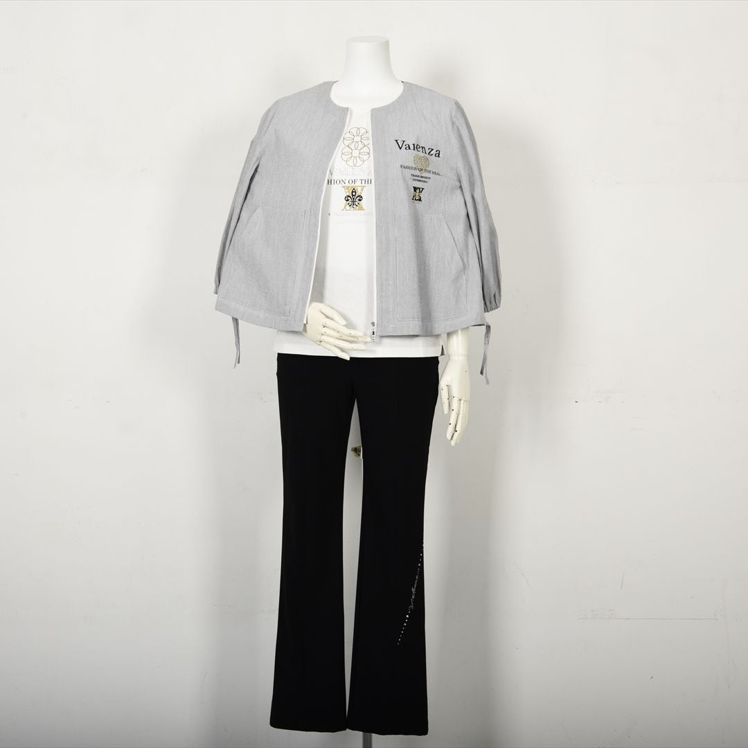 【七分袖】ヘアラインストライプ　ブルゾンジャケット　VALENZA　5157530