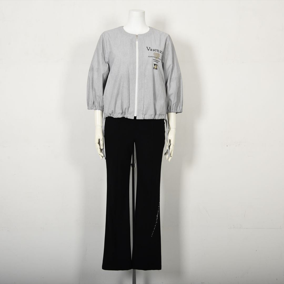 【七分袖】ヘアラインストライプ　ブルゾンジャケット　VALENZA　5157530