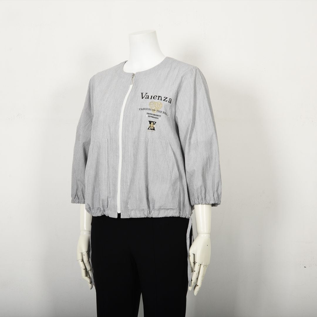 【七分袖】ヘアラインストライプ　ブルゾンジャケット　VALENZA　5157530