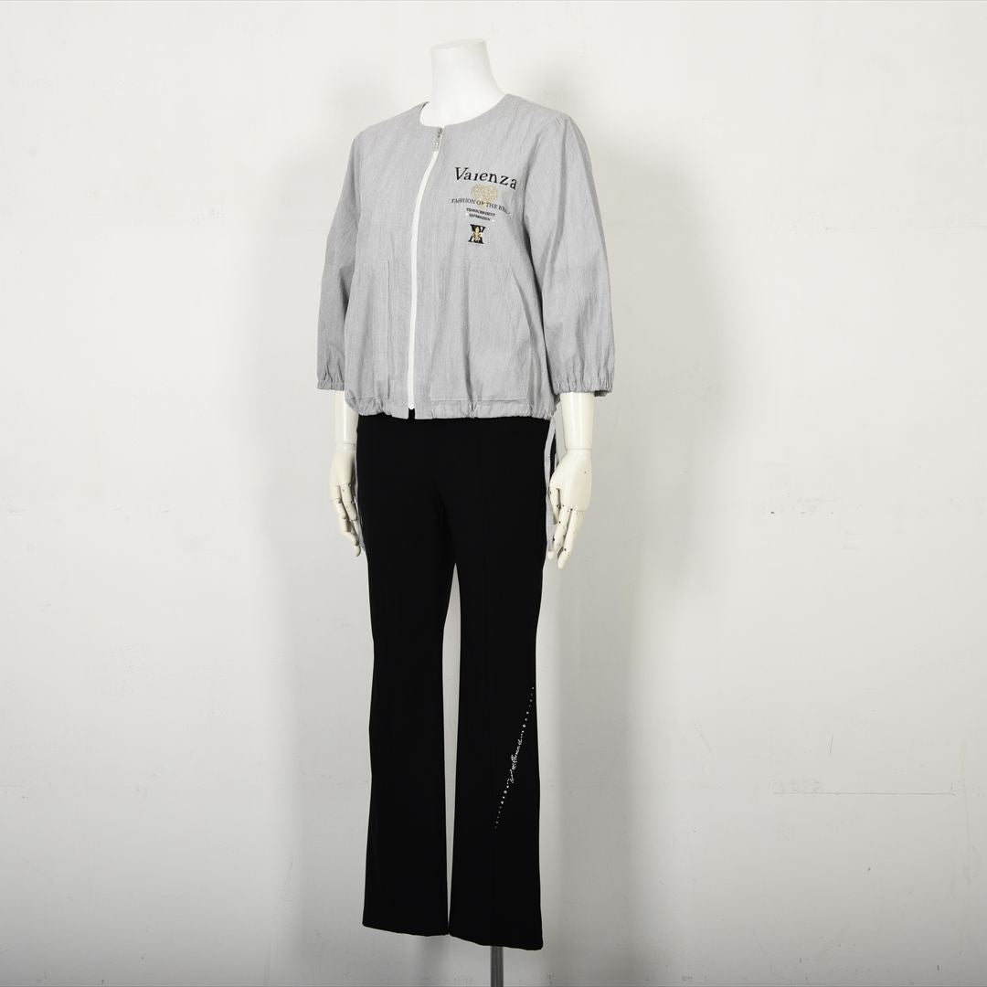 【七分袖】ヘアラインストライプ　ブルゾンジャケット　VALENZA　5157530