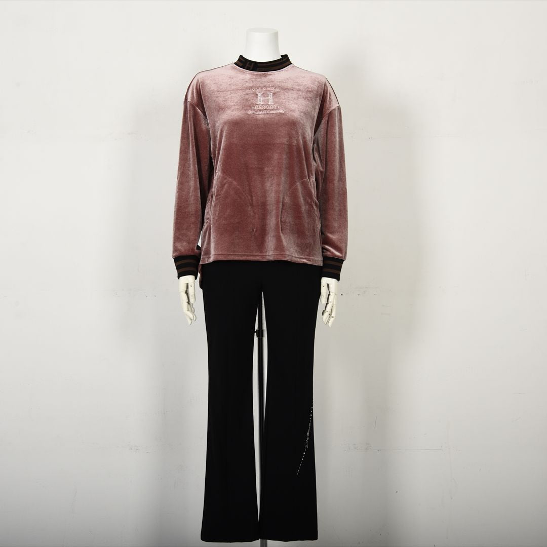 【上品な光沢】フロントモチーフ ストレッチベロアカットソー　VALENZA home　5352304