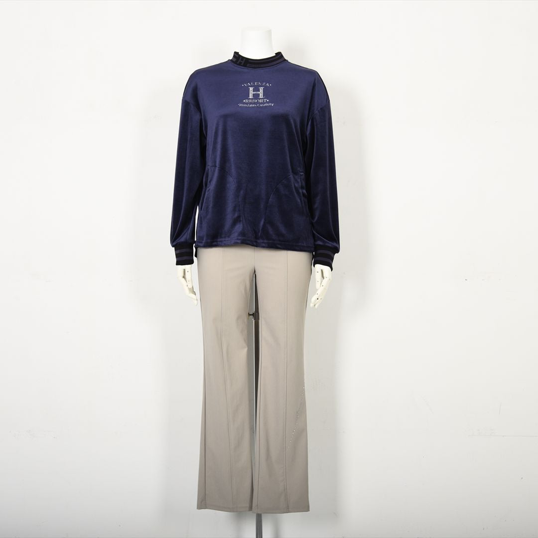 【上品な光沢】フロントモチーフ ストレッチベロアカットソー　VALENZA home　5352304