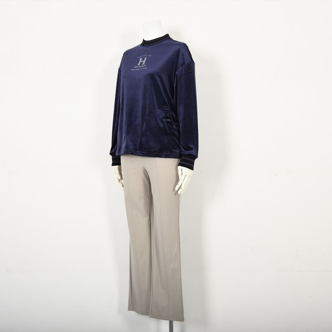 【上品な光沢】フロントモチーフ ストレッチベロアカットソー　VALENZA home　5352304