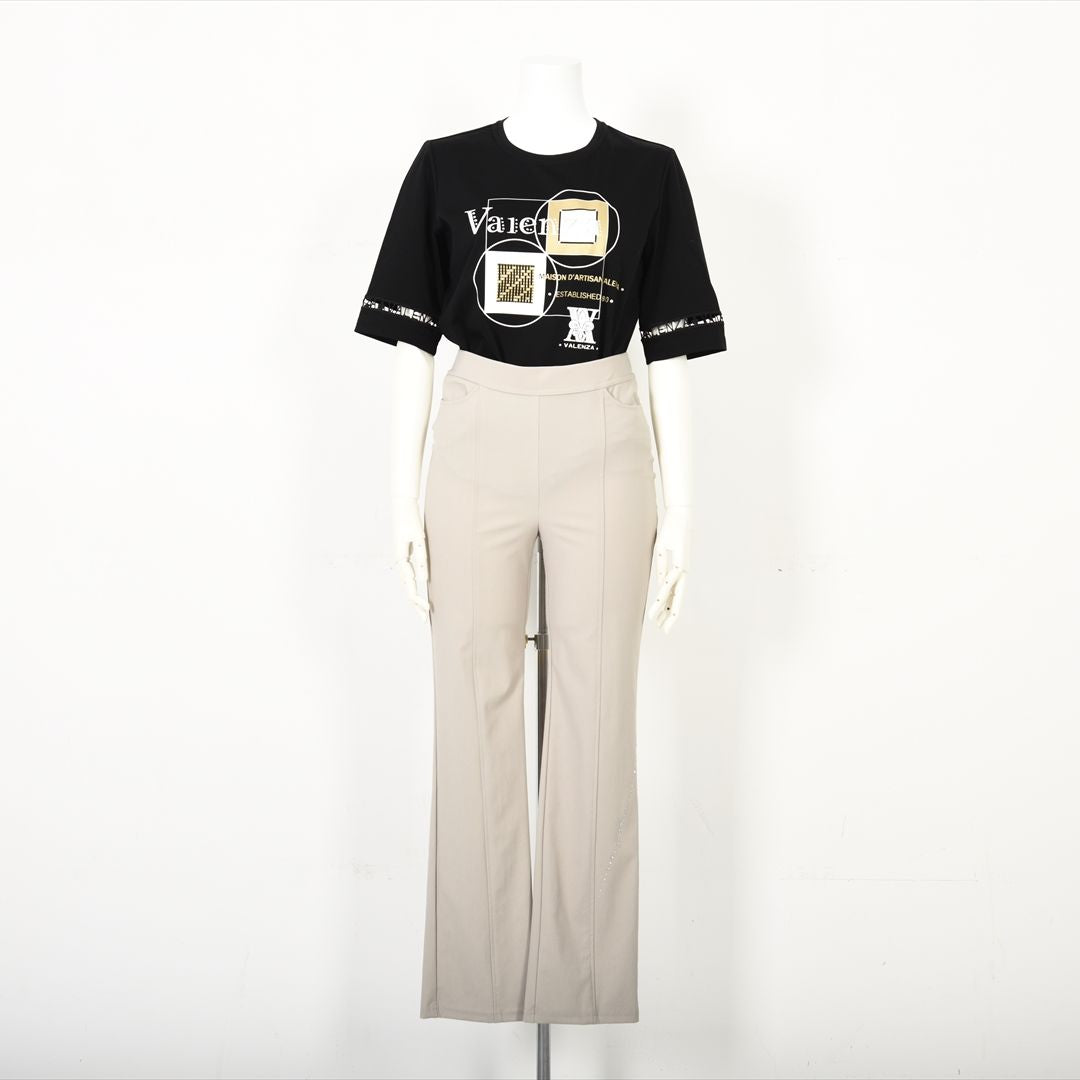 【ウエストゴム】ナローラインモチーフ　ストレートパンツ　VALENZA　5156528