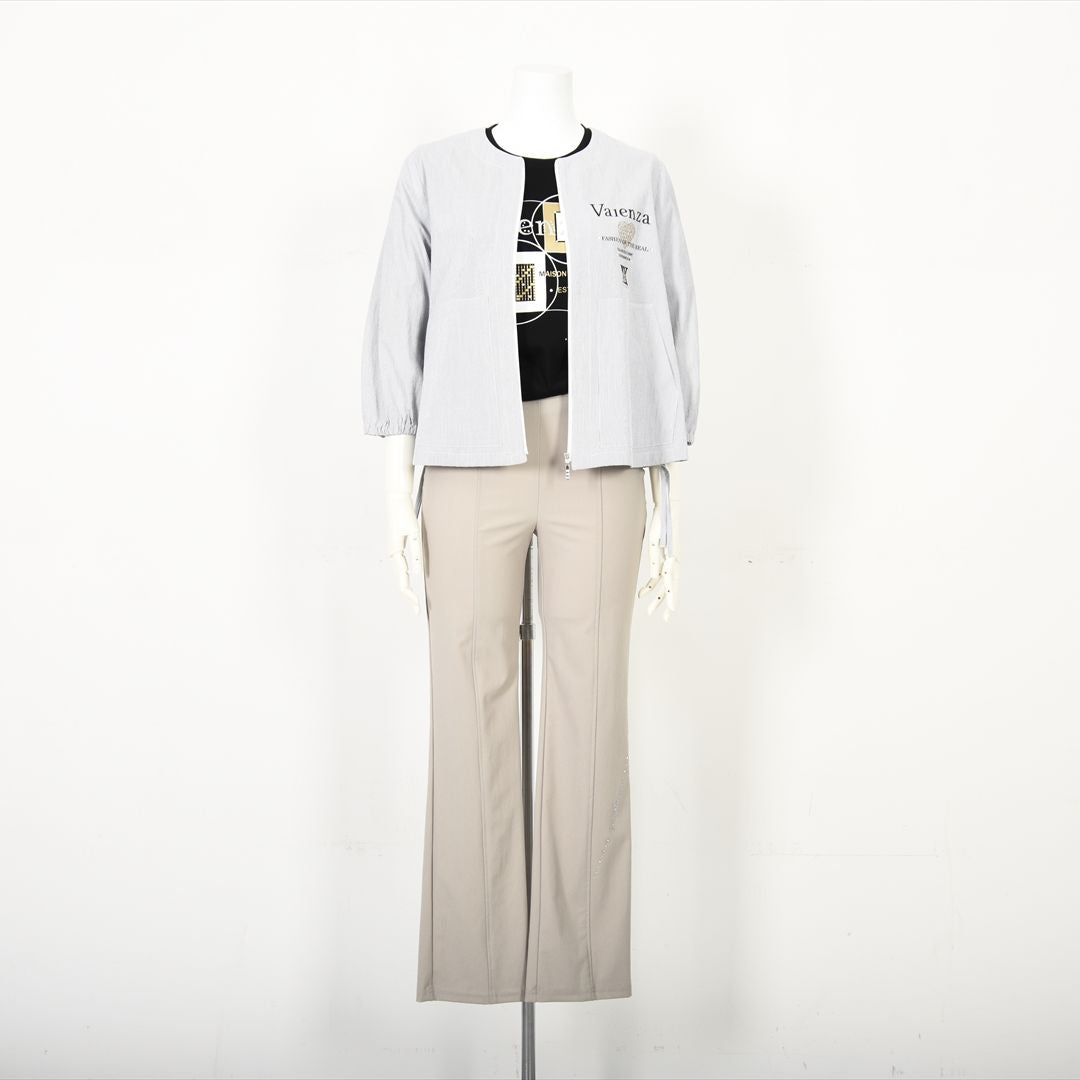 【七分袖】ヘアラインストライプ　ブルゾンジャケット　VALENZA　5157530