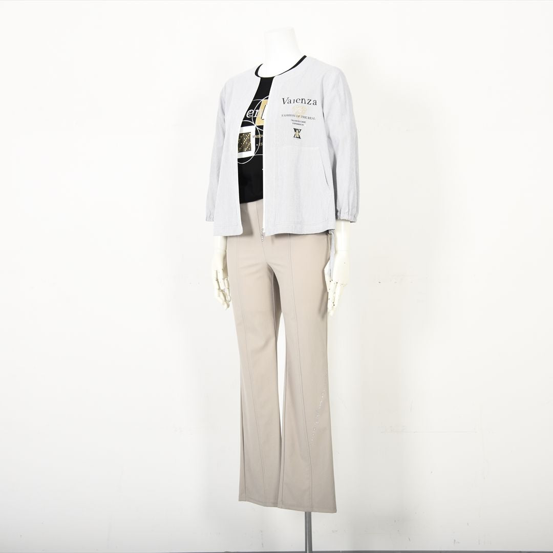 【七分袖】ヘアラインストライプ　ブルゾンジャケット　VALENZA　5157530