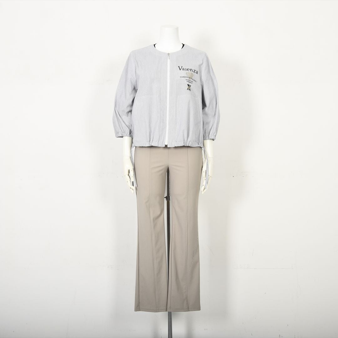 【七分袖】ヘアラインストライプ　ブルゾンジャケット　VALENZA　5157530