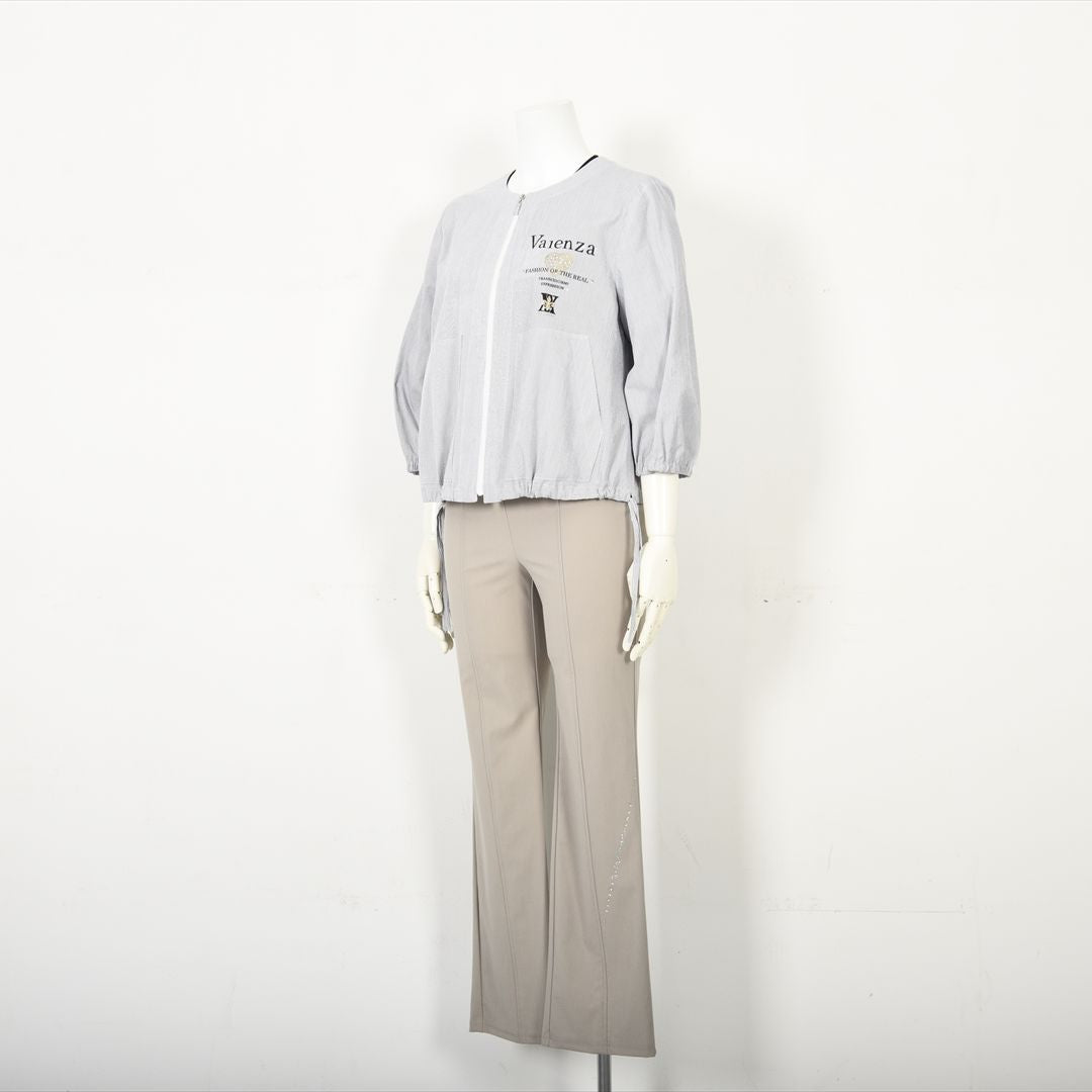 【七分袖】ヘアラインストライプ　ブルゾンジャケット　VALENZA　5157530