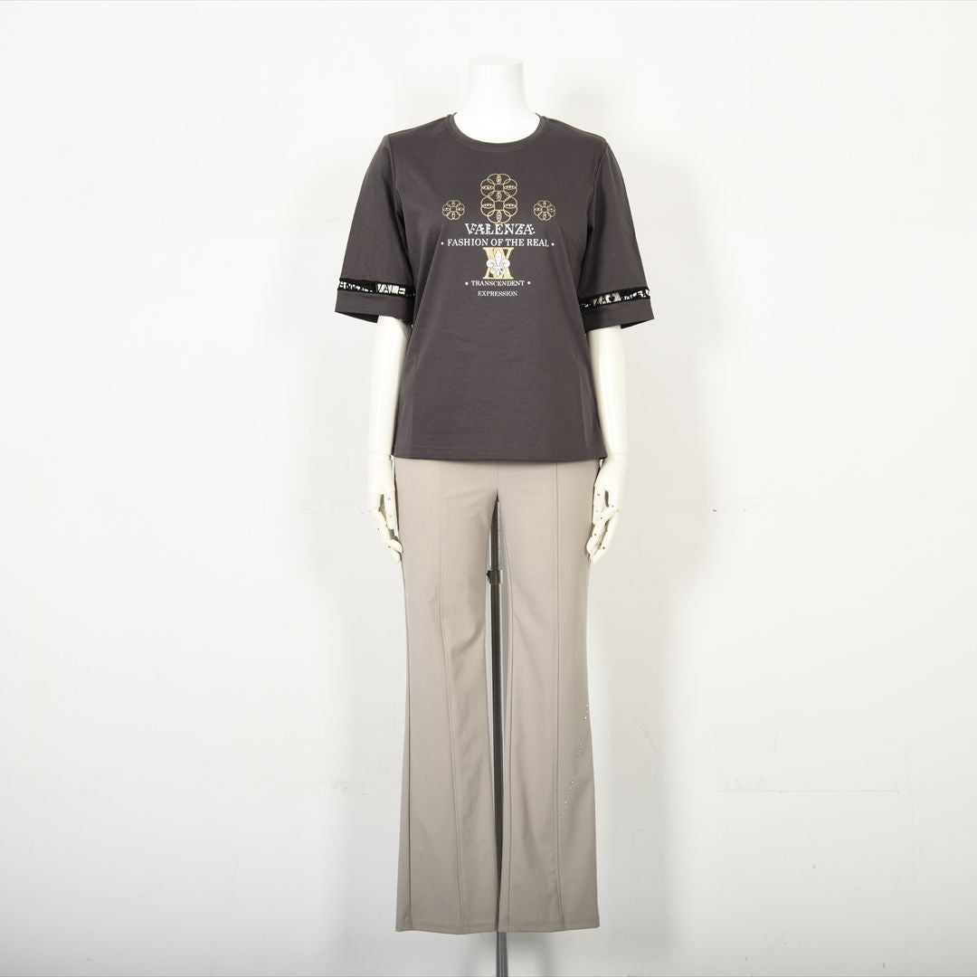 【Lサイズ】【はしごレース】花文様プリント　カットソー　VALENZA　5552529