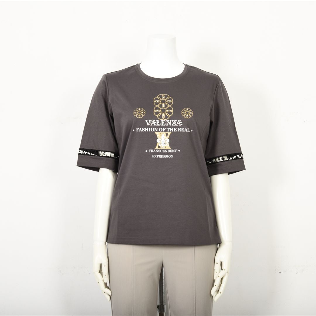 【Lサイズ】【はしごレース】花文様プリント　カットソー　VALENZA　5552529