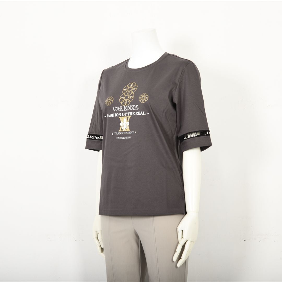 【Lサイズ】【はしごレース】花文様プリント　カットソー　VALENZA　5552529