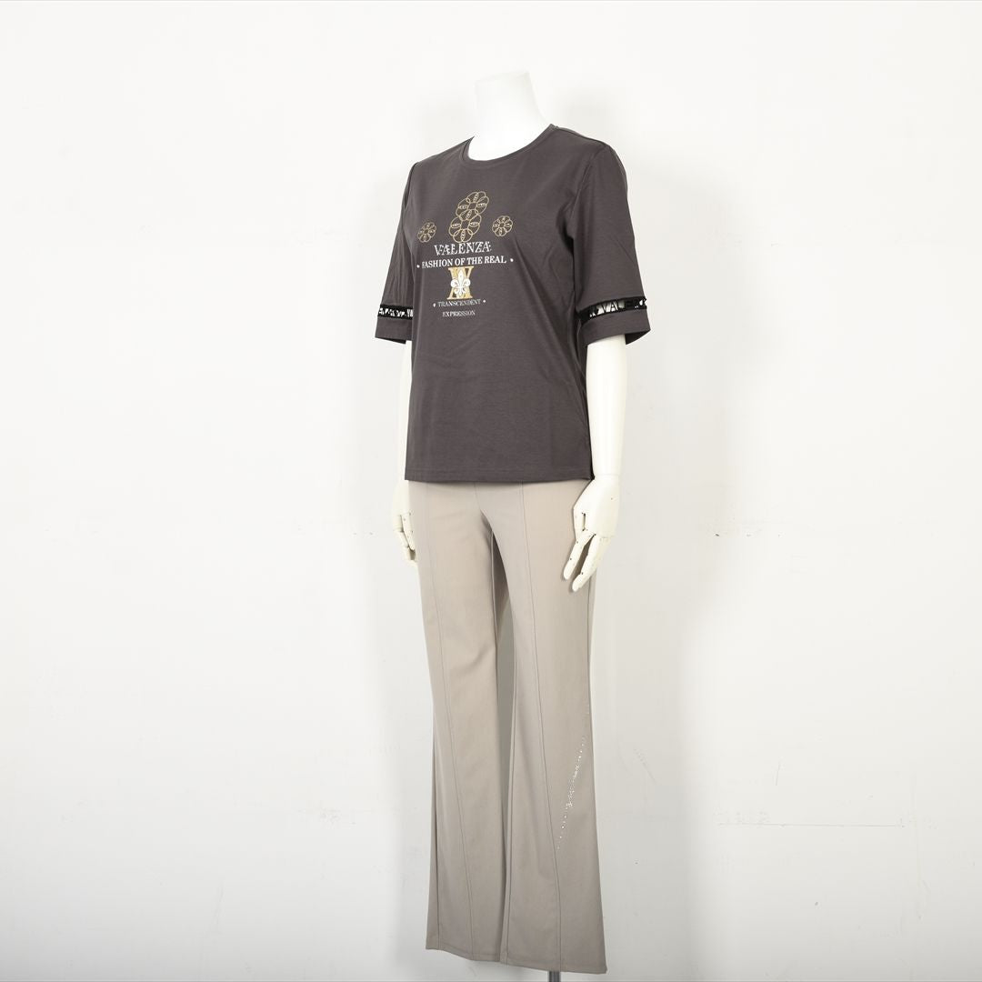 【Lサイズ】【はしごレース】花文様プリント　カットソー　VALENZA　5552529