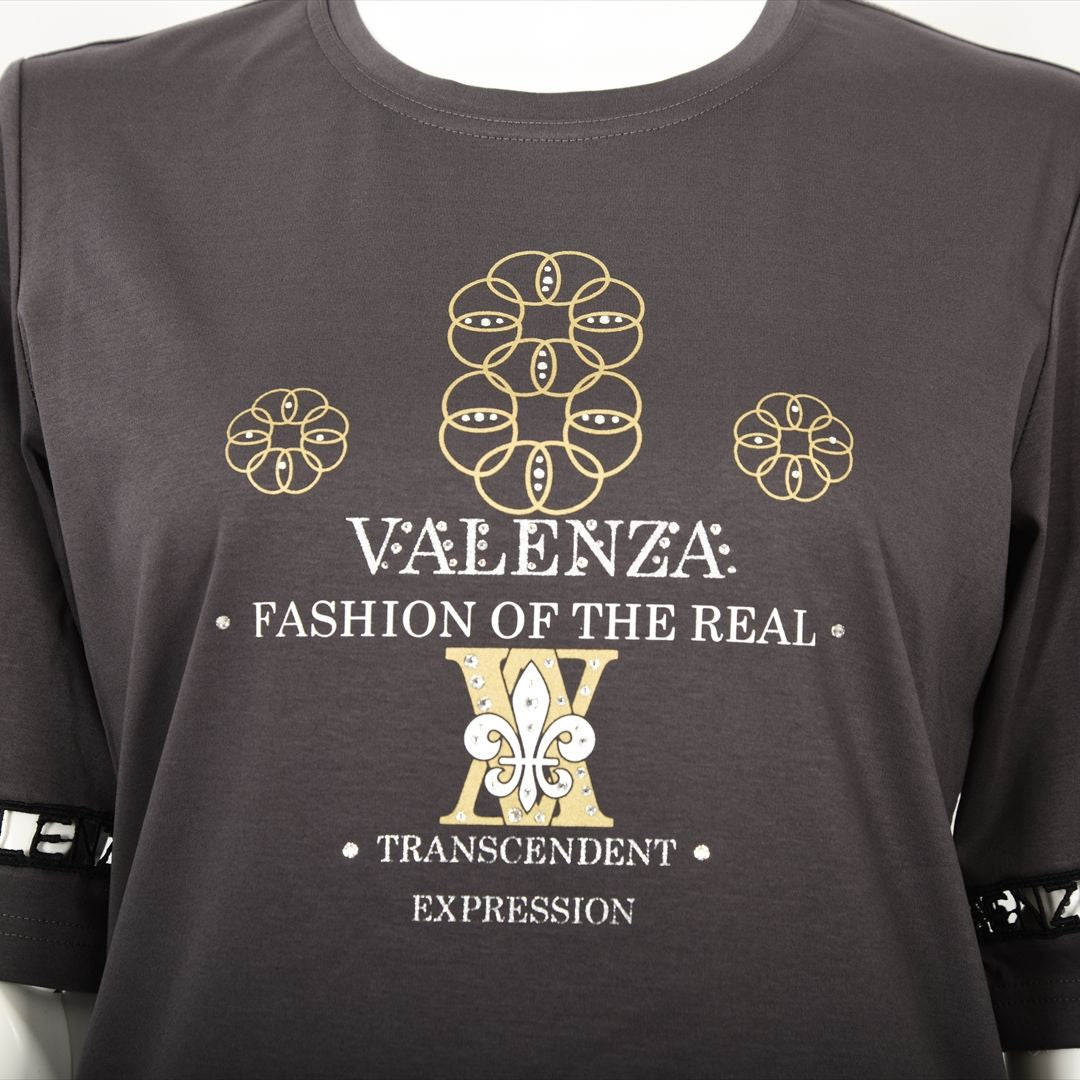 【Lサイズ】【はしごレース】花文様プリント　カットソー　VALENZA　5552529