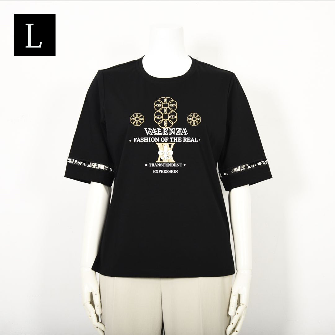 【Lサイズ】【はしごレース】花文様プリント　カットソー　VALENZA　5552529