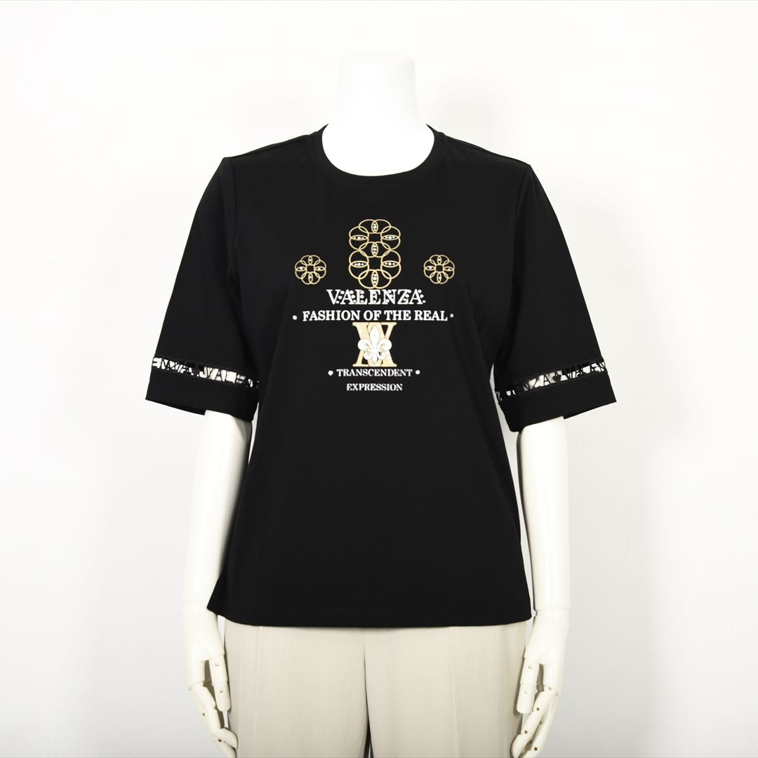 【Lサイズ】【はしごレース】花文様プリント　カットソー　VALENZA　5552529