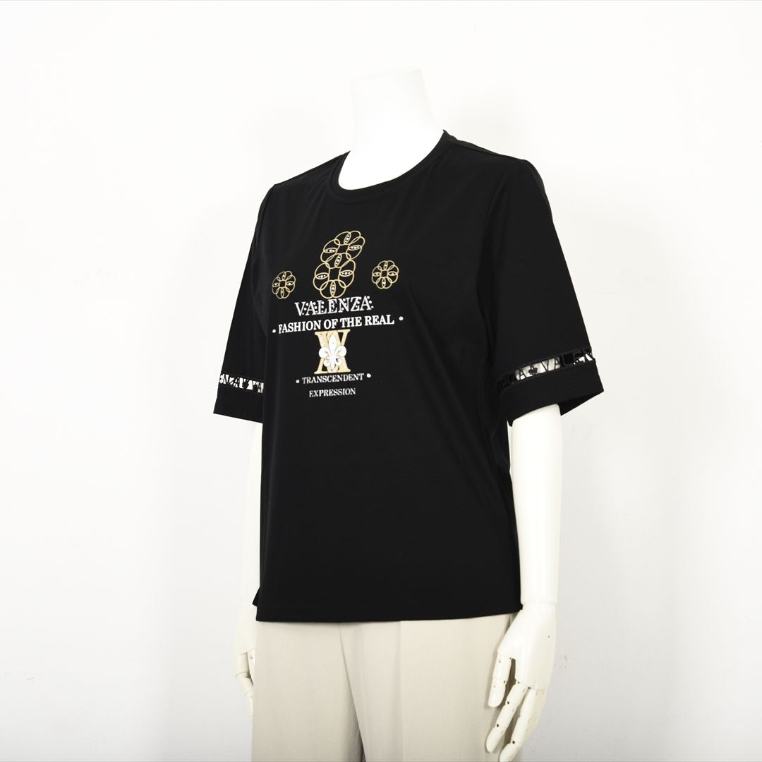 【Lサイズ】【はしごレース】花文様プリント　カットソー　VALENZA　5552529