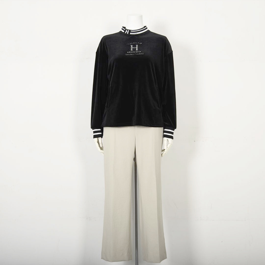 【上品な光沢】フロントモチーフ ストレッチベロアカットソー　VALENZA home　5352304