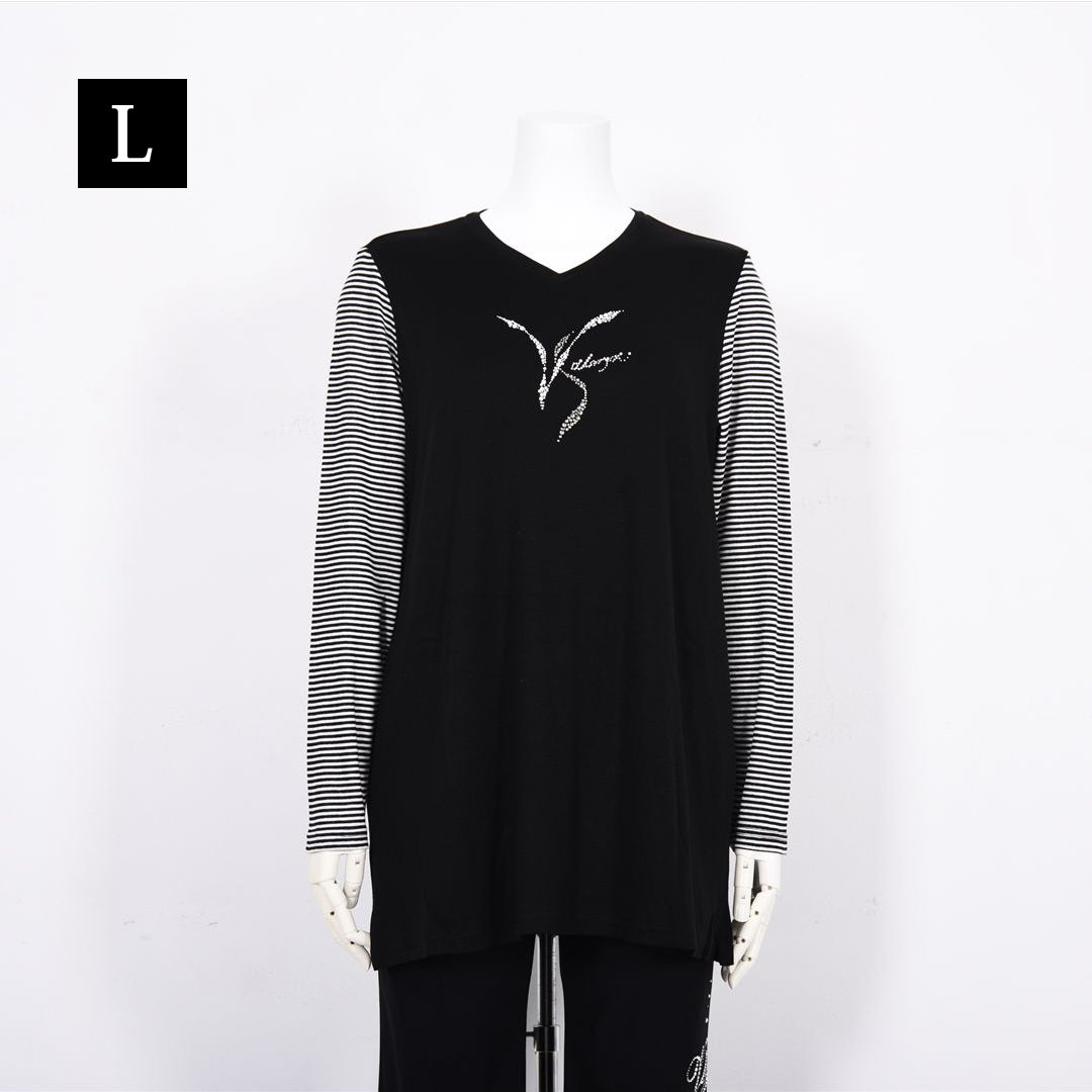 【Lサイズ】袖ボーダー　チュニックカットソー　VALENZA　5552512