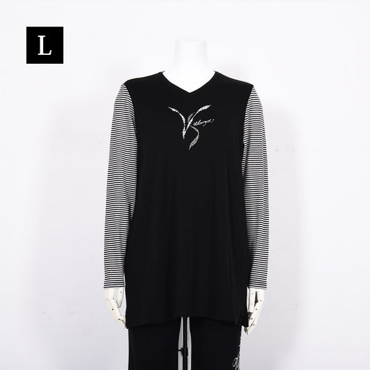 【Lサイズ】袖ボーダー　チュニックカットソー　VALENZA　5552512