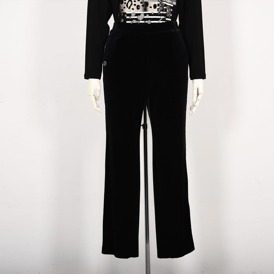 【上品な光沢】サイドライン ストレッチベロアパンツ　VALENZA home　5356300