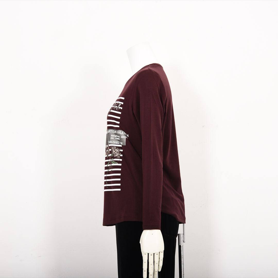 【Lサイズ】ヒョウ柄×ボーダー　プリントカットソー　VALENZA　5552607