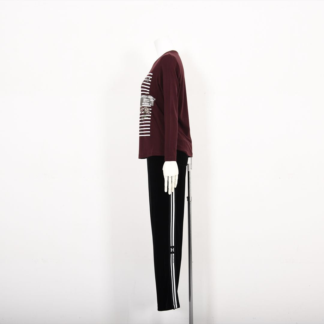 【Lサイズ】ヒョウ柄×ボーダー　プリントカットソー　VALENZA　5552607