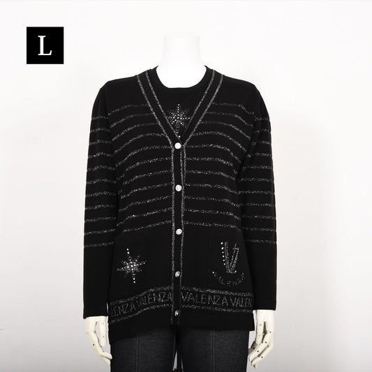 【Lサイズ】ラメボーダー　ニットカーディガン　VALENZA　5553605