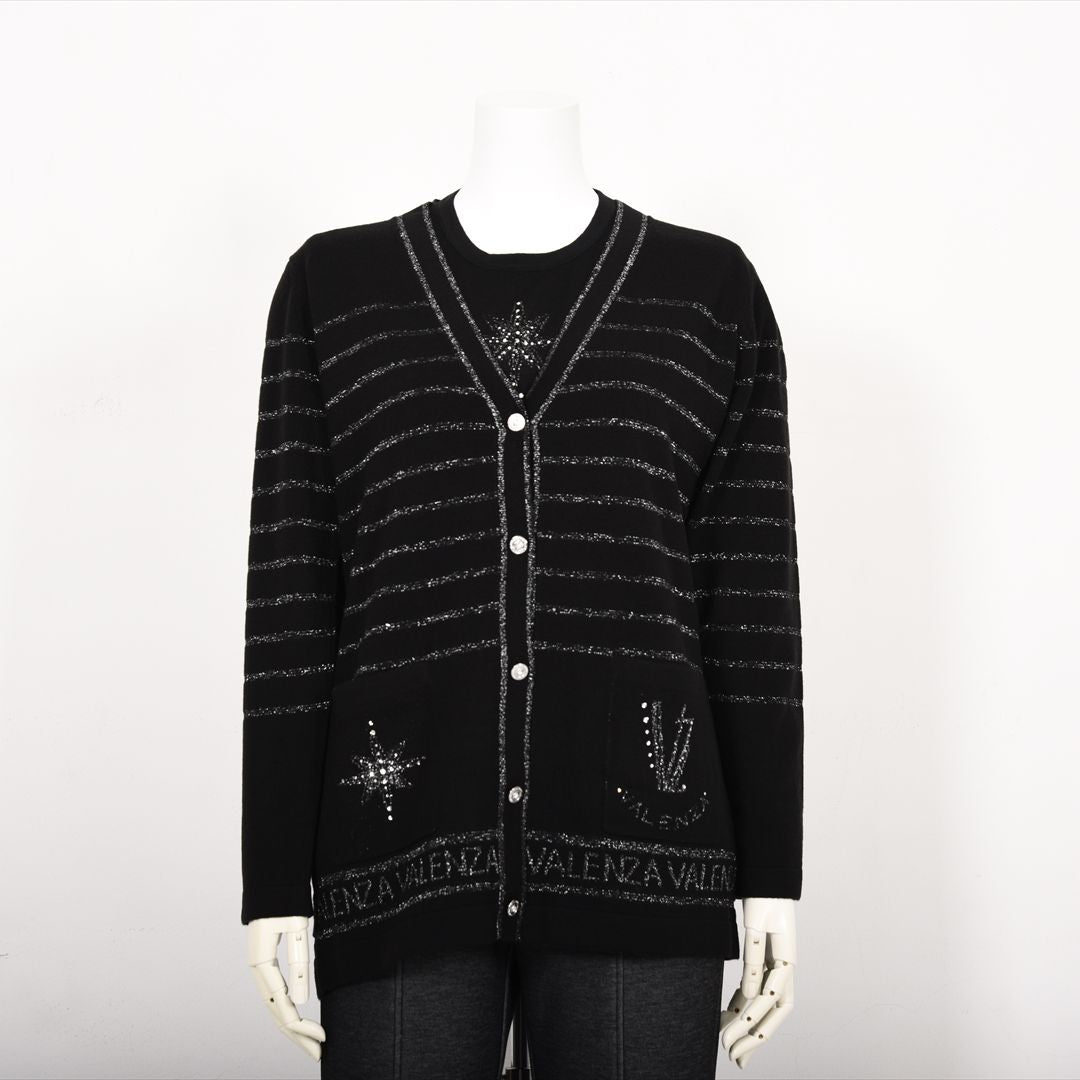 【Lサイズ】ラメボーダー　ニットカーディガン　VALENZA　5553605