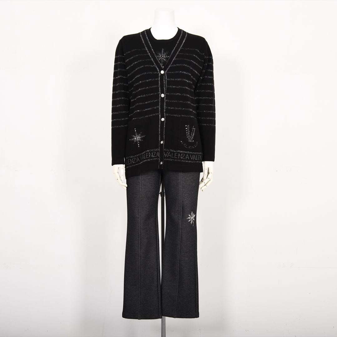 【Lサイズ】ラメボーダー　ニットカーディガン　VALENZA　5553605