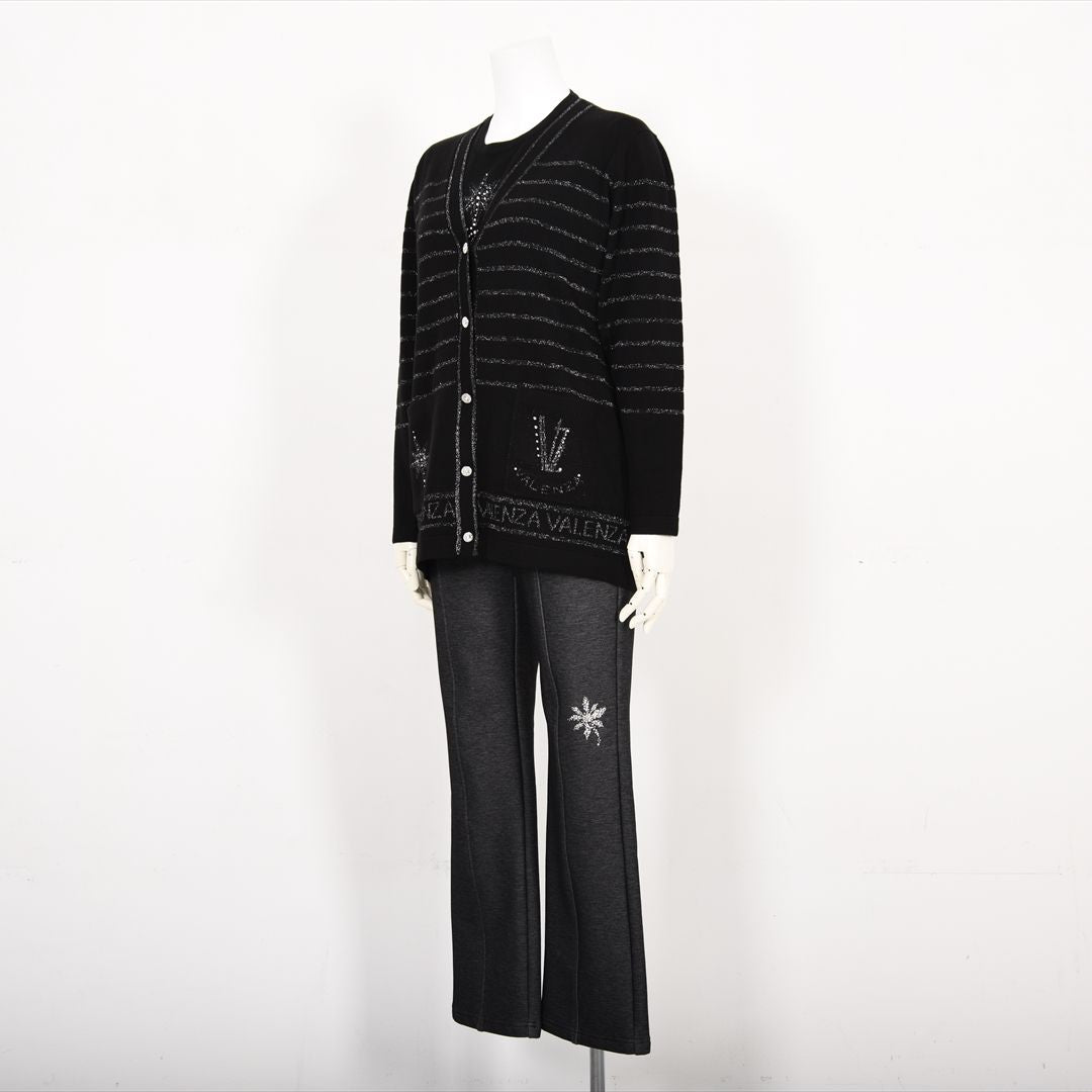 【Lサイズ】ラメボーダー　ニットカーディガン　VALENZA　5553605