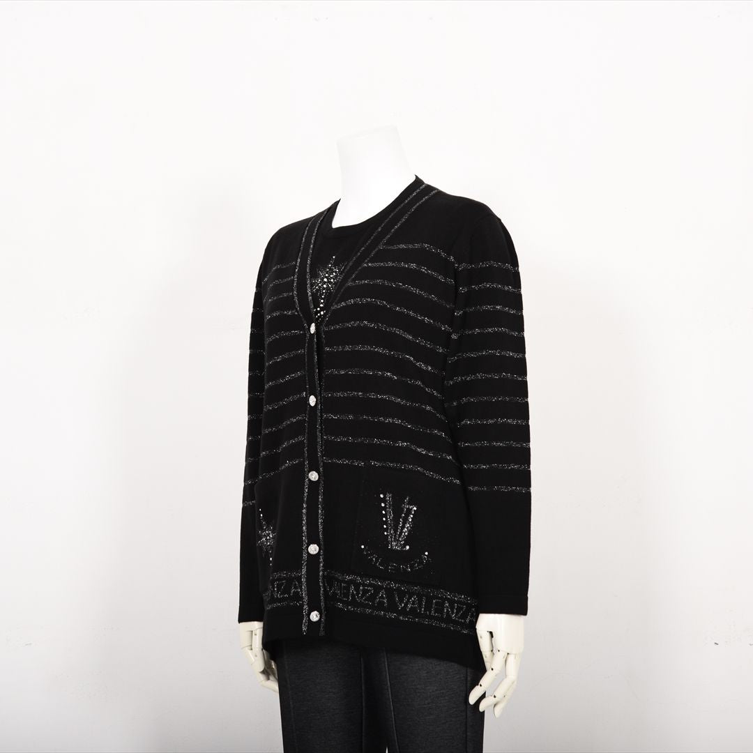 【Lサイズ】ラメボーダー　ニットカーディガン　VALENZA　5553605