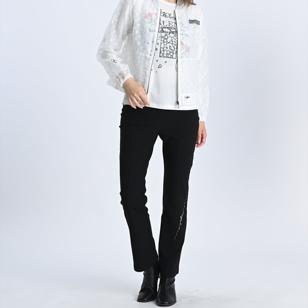 【Lサイズ】【ウエストゴム】ナローラインモチーフ　ストレートパンツ　VALENZA　5556528