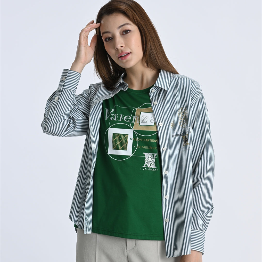 ストライプ　シャツブラウス　VALENZA　5151500